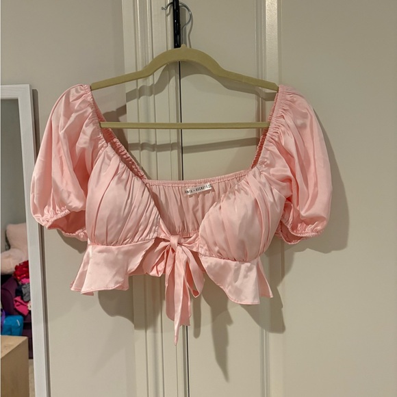 saints + secrets Tops - Pink Puff Sleeve Tie Front Blouse